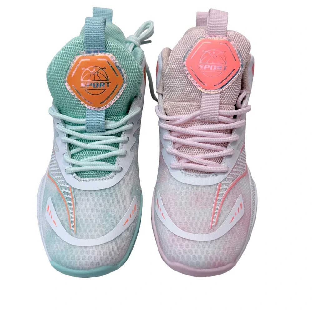 Mismatched Pastel Basketball Sneakers Pink Teal Mesh Sport Shoes US 6.5
